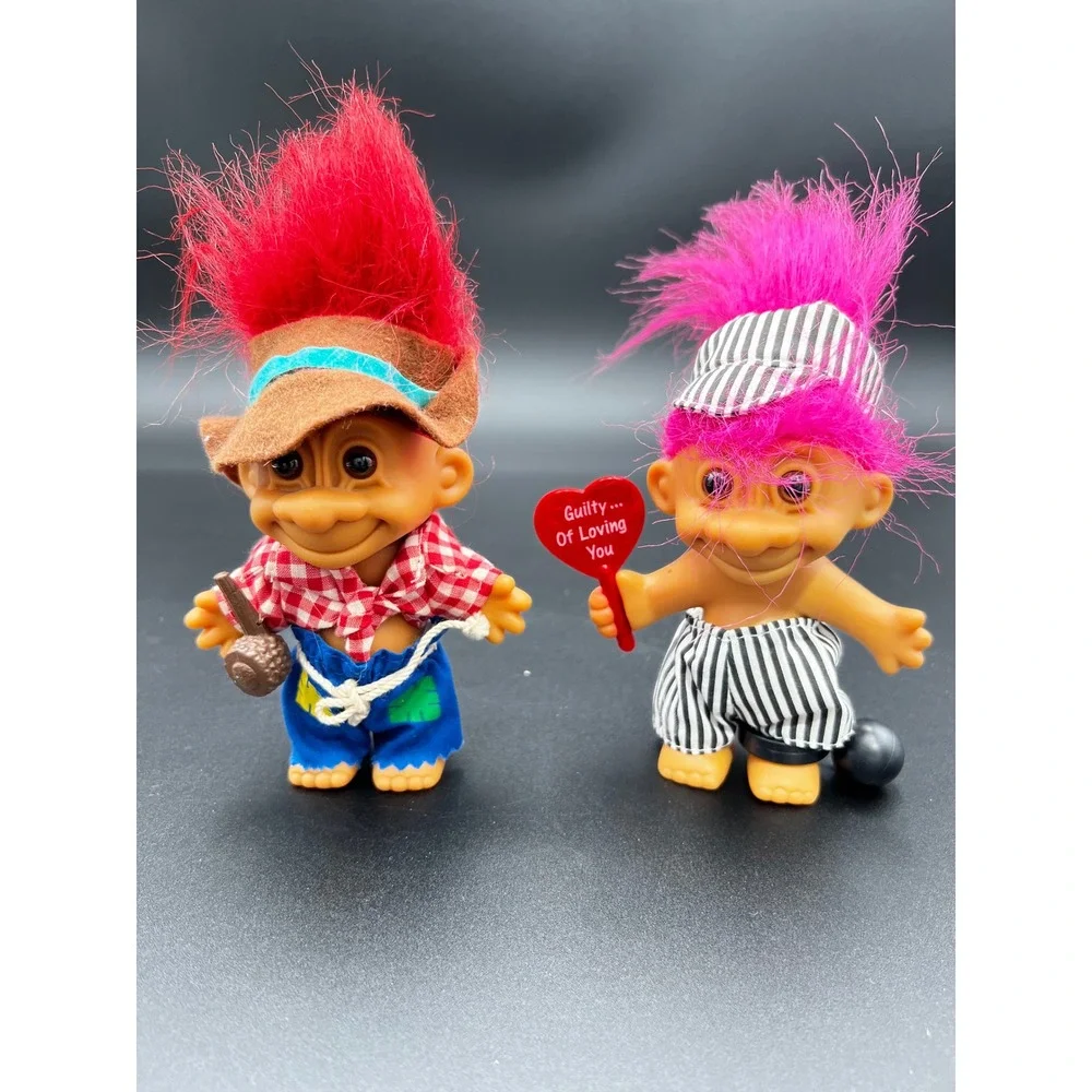 Vintage Russ Berrie Troll Doll Lot Hillbilly & Prisoner Guilty of Loving You 2pc